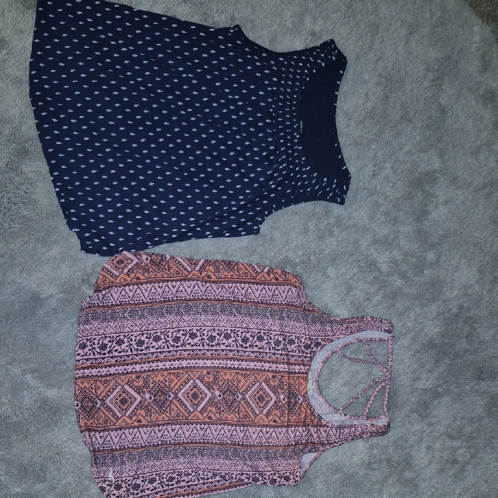 Navy and Pink Patterned Tank Tops